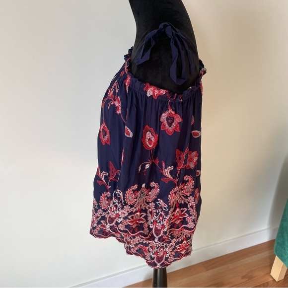 Parker Blue Multi Cotton Floral Paisley Embroidered Tie Strap Jillian Blouse EUC - Picture 2 of 9